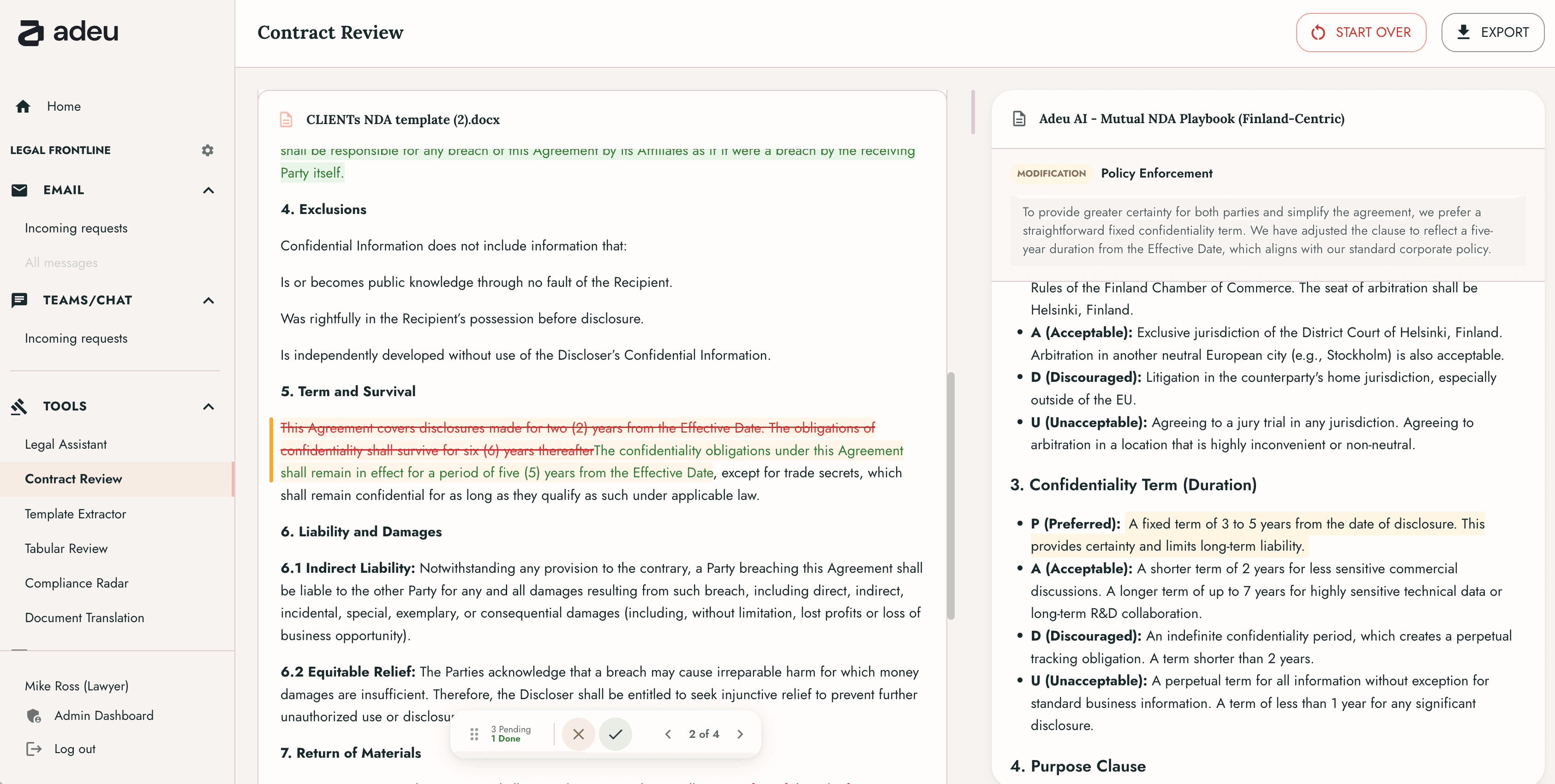 Contract review that takes minutes, not days — product screenshot