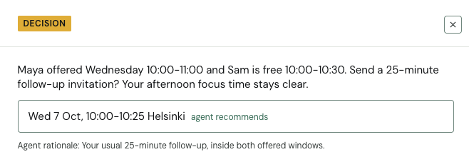 Ambient suggests a 25-minute follow-up inside both people's offered times.